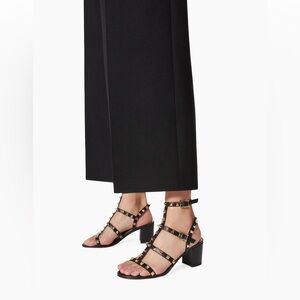 Valentino Garavani Rockstud Caged Sandals Black Leather Block Heels EU 38.5